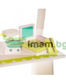 Дървен супермаркет за деца с касов апарат аксесоари и комплект плодове